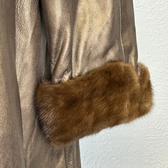 Vintage Dero by Rocco D'Amelio Leather JacketMink Fur collar SwingCoat Trench - Picture 3 of 7